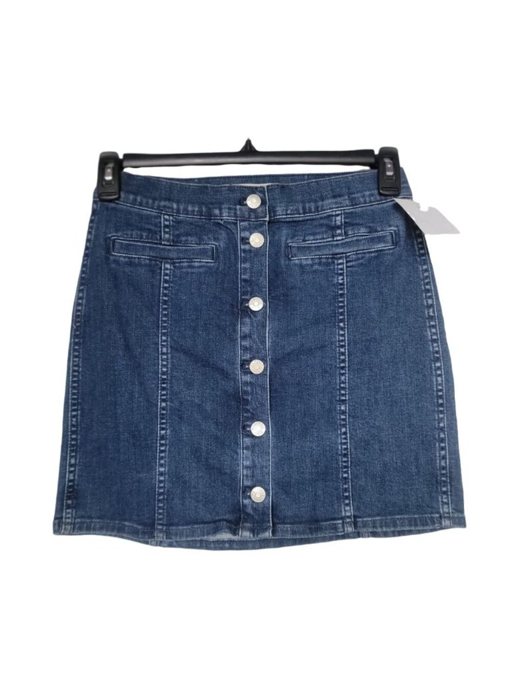 ❤️Madewell Women’s Blue Denim Mini Skirt Size 26 Button Front Stretch Jean Skirt - Picture 3 of 7